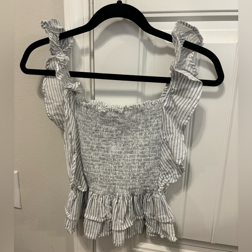 Smocked blue and white shirt